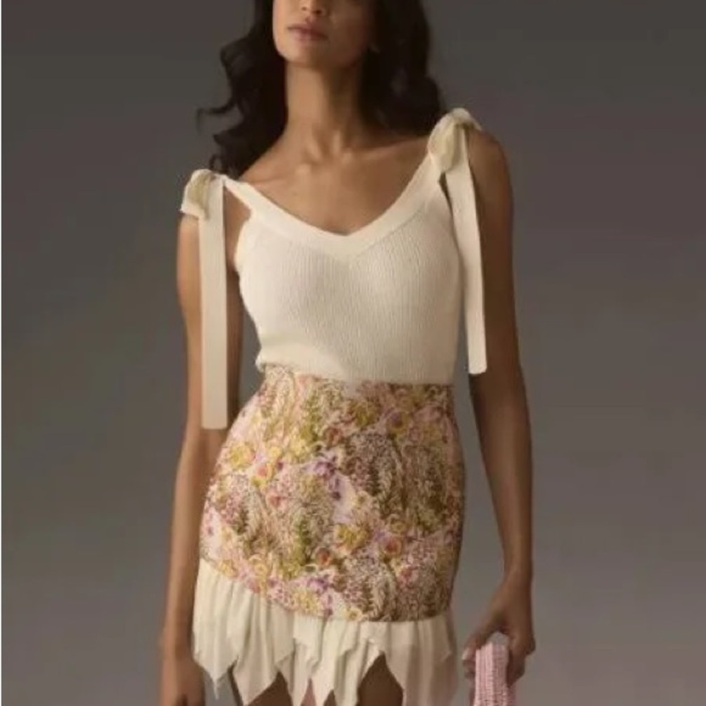 Anthropologie Mare Mare Jacquard Ruffle Mini Skirt  Size Small